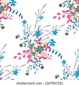 Little Floral Seamless Pattern with Cute Wildflowers. Girlie Natural Background in Country Style with Small Blossoms of Daisy Flowers. Vector Ditsy Pattern for Fabric, Print. Floral Texture