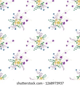 Little Floral Seamless Pattern with Cute Wildflowers. Girlie Natural Background in Country Style with Small Blossoms of Daisy Flowers. Vector Ditsy Pattern for Paper, Textile. Floral Texture