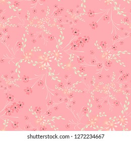 Little Floral Seamless Pattern with Cute Daisy Flowers and Pansies. Pretty Texture in Liberty Style for Curtains, Calico, Textile. Vector Spring Rapport.