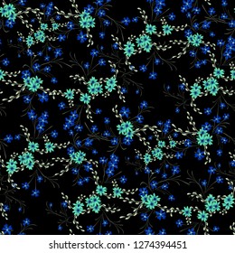 Little Floral Seamless Pattern with Cute Daisy Flowers and Pansies. Trendy Texture in Liberty Style for Curtains, Print, Textile. Vector Spring Rapport.