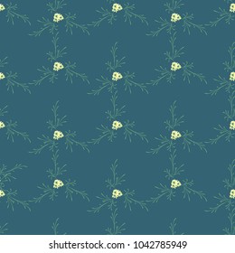Little Floral Seamless Pattern with Delicate Daisy Flowers. Feminine Rapport for Linen, Textile, Wallpaper in Trendy Rustic Style. Colorful Seamless Pattern with Tiny Flowers. Vector Background.