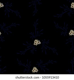 Little Floral Seamless Pattern with Delicate Daisy Flowers. Feminine Rapport for Linen, Textile, Wallpaper in Trendy Country Style. Colorful Seamless Pattern with Tiny Flowers. Vector Background.