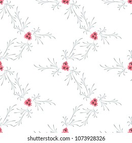 Little Floral Seamless Pattern with Delicate Daisy Flowers. Feminine Rapport for Linen, Textile, Fabric in Trendy Country Style. Colorful Seamless Pattern with Tiny Flowers. Vector Background.