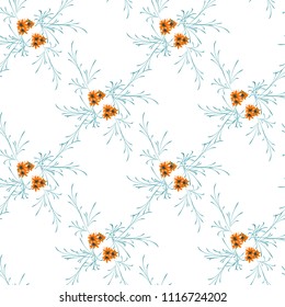 Little Floral Seamless Pattern with Delicate Daisy Flowers. Feminine Rapport for Linen, Textile, Fabric in Trendy Liberty Style. Colorful Seamless Pattern with Tiny Flowers. Vector Background.