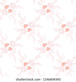 Little Floral Seamless Pattern with Delicate Daisy Flowers. Feminine Rapport for Textile, Fabric, Wallpaper in Trendy Rustic Style. Colorful Seamless Pattern with Tiny Flowers. Vector Background.
