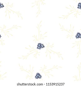Little Floral Seamless Pattern with Delicate Daisy Flowers. Feminine Rapport for Linen, Textile, Fabric in Trendy Country Style. Colorful Seamless Pattern with Tiny Flowers. Vector Background.