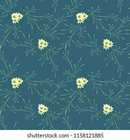 Little Floral Seamless Pattern with Delicate Daisy Flowers. Feminine Rapport for Linen, Textile, Wallpaper in Trendy Rustic Style. Colorful Seamless Pattern with Tiny Flowers. Vector Background.