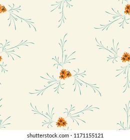 Little Floral Seamless Pattern with Delicate Daisy Flowers. Feminine Rapport for Linen, Fabric, Wallpaper in Trendy Rustic Style. Colorful Seamless Pattern with Tiny Flowers. Vector Background.