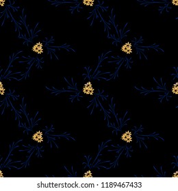 Little Floral Seamless Pattern with Delicate Daisy Flowers. Feminine Rapport for Linen, Fabric, Wallpaper in Trendy Country Style. Colorful Seamless Pattern with Tiny Flowers. Vector Background.