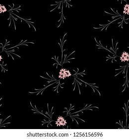 Little Floral Seamless Pattern with Delicate Daisy Flowers. Feminine Rapport for Linen, Fabric, Wallpaper in Trendy Liberty Style. Colorful Seamless Pattern with Tiny Flowers. Vector Background.