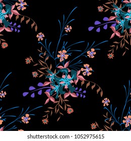 Little Floral Seamless Pattern with Gentle Wildflowers. Girlie Natural Background in Liberty Style with Small Blossoms of Daisy Flowers. Vector Ditsy Pattern for Wallpaper, Linen. Floral Texture