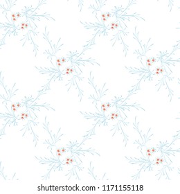 Little Floral Seamless Pattern with Gentle Daisy Flowers. Feminine Rapport for Linen, Textile, Fabric in Trendy Country Style. Colorful Seamless Pattern with Tiny Flowers. Vector Background.