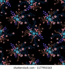 Little Floral Seamless Pattern with Gentle Wildflowers. Girlie Natural Background in Rustic Style with Small Blossoms of Daisy Flowers. Vector Ditsy Pattern for Wallpaper, Linen. Floral Texture