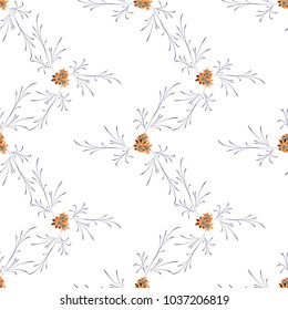 Little Floral Seamless Pattern with Pretty Daisy Flowers. Feminine Rapport for Textile, Fabric, Wallpaper in Trendy Country Style. Colorful Seamless Pattern with Tiny Flowers. Vector Background.
