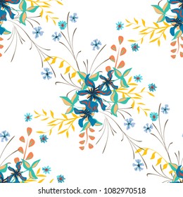 Little Floral Seamless Pattern with Pretty Wildflowers. Girlie Natural Background in Rustic Style with Small Blossoms of Daisy Flowers. Vector Ditsy Pattern for Textile, Chintz. Floral Texture