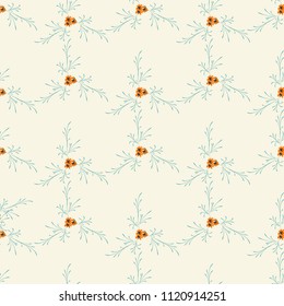 Little Floral Seamless Pattern with Pretty Daisy Flowers. Feminine Rapport for Textile, Fabric, Wallpaper in Trendy Rustic Style. Colorful Seamless Pattern with Tiny Flowers. Vector Background.