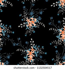 Little Floral Seamless Pattern with Pretty Wildflowers. Girlie Natural Background in Liberty Style with Small Blossoms of Daisy Flowers. Vector Ditsy Pattern for Paper, Linen, Chintz. Floral Texture