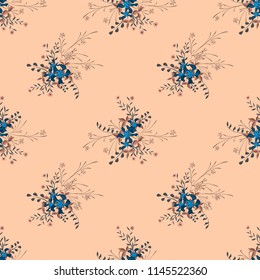 Little Floral Seamless Pattern with Pretty Wildflowers. Girlie Natural Background in Rustic Style with Small Blossoms of Daisy Flowers. Vector Ditsy Pattern for Textile, Chintz. Floral Texture