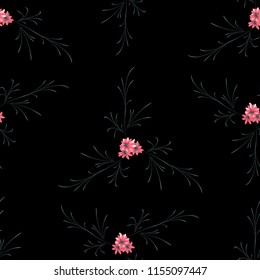 Little Floral Seamless Pattern with Pretty Daisy Flowers. Feminine Rapport for Linen, Fabric, Wallpaper in Trendy Country Style. Colorful Seamless Pattern with Tiny Flowers. Vector Background.