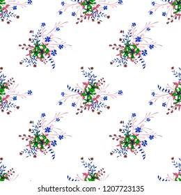 Little Floral Seamless Pattern with Pretty Wildflowers. Girlie Natural Background in Country Style with Small Blossoms of Daisy Flowers. Vector Ditsy Pattern for Paper, Linen, Chintz. Floral Texture