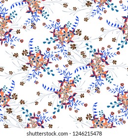 Little Floral Seamless Pattern with Pretty Wildflowers. Girlie Natural Background in Country Style with Small Blossoms of Daisy Flowers. Vector Ditsy Pattern for Paper, Linen, Chintz. Floral Texture