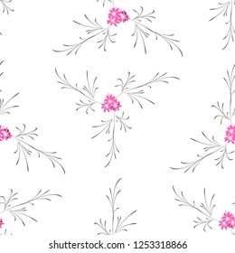 Little Floral Seamless Pattern with Pretty Daisy Flowers. Feminine Rapport for Linen, Fabric, Wallpaper in Trendy Rustic Style. Colorful Seamless Pattern with Tiny Flowers. Vector Background.