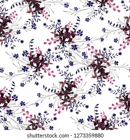 Little Floral Seamless Pattern with Pretty Wildflowers. Girlie Natural Background in Country Style with Small Blossoms of Daisy Flowers. Vector Ditsy Pattern for Fabric, Print. Floral Texture