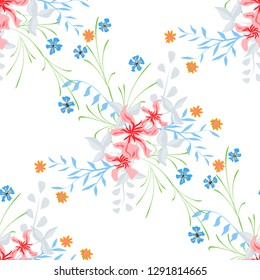 Little Floral Seamless Pattern with Pretty Wildflowers. Girlie Natural Background in Country Style with Small Blossoms of Daisy Flowers. Vector Ditsy Pattern for Paper, Textile. Floral Texture