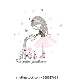 little florist, doodle line illustration for girls