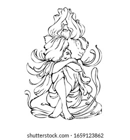 Little flower fairy. Vector illustration, vintage decorative element.