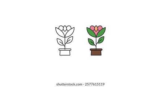 Little Flower Plant Illustration in Line Art and Colors