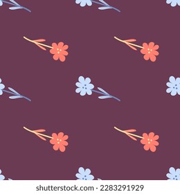 Patrón de flores pequeñas sin costura en estilo de arte ingenuo. Papel pintado de adorno floral decorativo. Diseño sencillo para tela, impresión textil, envoltura, cubierta. Ilustración del vector