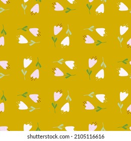 little flower seamless pattern. Vintage nature graphic. Repeated texture in doodle style for fabric, wrapping paper, wallpaper, tissue. Vector illustration.
