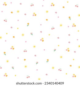 Little flowers background, floral summer print, pastel wallpaper, cute fabric and garment pattern, phone case, backdrop, logo, garden and nature, icon, banner, frame, social media post, poster, etc.