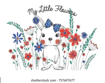 little flowers and cute rabbit