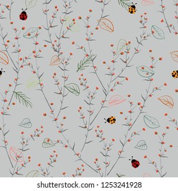 Little flowers with ladybugs seamless pattern,vector illustration for fabric,textile,print or wallpaper