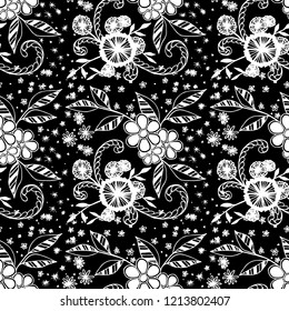 Little Flowers. Seamless Pattern in Country Style. Autumn Floral Texture with Hand Drawn Doodles. Small Natural Rapport for Fabric, Cloth, Textile. Vector Seamless Background with Wild Flowers.