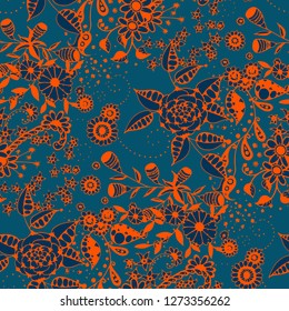 Little Flowers. Seamless Pattern in Country Style. Summer Floral Texture with Hand Drawn Doodle Blossoms, Leaves and Buds. Small Natural Rapport for Chintz, Linen, Calico. Vector.