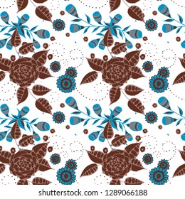 Little Flowers. Seamless Pattern in Country Style. Spring Floral Texture with Hand Drawn Doodle Blossoms, Leaves and Buds. Small Natural Rapport for Chintz, Linen, Calico. Vector.