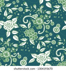 Little Flowers. Seamless Pattern in Country Style. Summer Floral Texture with Hand Drawn Doodle Blossoms, Leaves and Buds. Small Natural Rapport for Dress, Cloth, Paper. Vector.