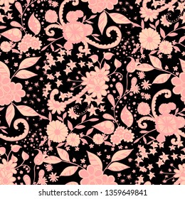 Little Flowers. Seamless Pattern in Country Style. Spring Floral Texture with Hand Drawn Doodle Blossoms, Leaves and Buds. Small Natural Rapport for Dress, Cloth, Paper. Vector Zentangle.