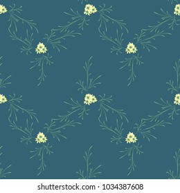 Little Flowers. Seamless Pattern with Cute Daisy Flowers. Feminine Rapport for Linen, Textile, Fabric in Trendy Liberty Style. Colorful Seamless Pattern with Tiny Flowers. Vector Background.