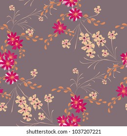 Little Flowers. Seamless Pattern with Cute Daisy Flowers and Pansies. Pretty Texture in Country Style for Curtains, Calico, Paper. Vector Spring Rapport.