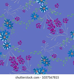 Little Flowers. Seamless Pattern with Cute Daisy Flowers and Pansies. Trendy Texture in Rustic Style for Fabric, Calico, Chintz. Vector Spring Rapport.