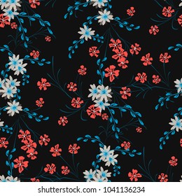 Little Flowers. Seamless Pattern with Cute Daisy Flowers and Pansies. Delicate Texture in Rustic Style for Fabric, Print, Textile. Vector Spring Rapport.