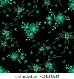 Little Flowers. Seamless Pattern with Cute Daisy Flowers and Pansies. Girlie Texture in Country Style for Curtains, Print, Textile. Vector Spring Rapport.