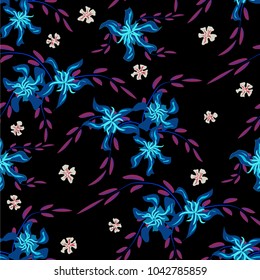 Little Flowers. Seamless Pattern with Cute Daisy Flowers and Pansies. Feminine Texture in Country Style for Fabric, Calico, Paper. Vector Spring Rapport.