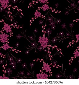 Little Flowers. Seamless Pattern with Cute Daisy Flowers and Pansies. Girlie Texture in Country Style for Curtains, Calico, Paper. Vector Spring Rapport.