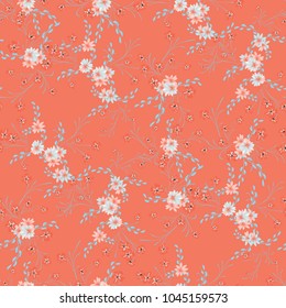 Little Flowers. Seamless Pattern with Cute Daisy Flowers and Pansies. Girlie Texture in Country Style for Curtains, Print, Textile. Vector Spring Rapport.