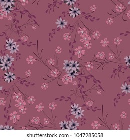 Little Flowers. Seamless Pattern with Cute Daisy Flowers and Pansies. Pretty Texture in Rustic Style for Linen, Textile, Chintz. Vector Spring Rapport.